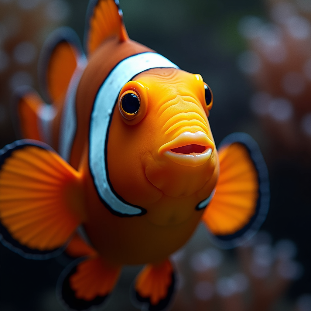 A photorealistic portrait of a Clown Fish in its natural habitat