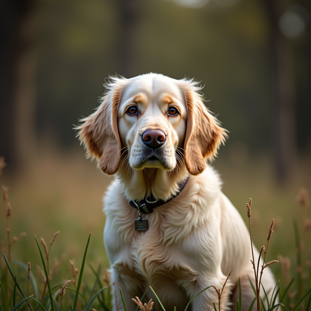 A photorealistic portrait of a Clumber Spaniel in its natural habitat