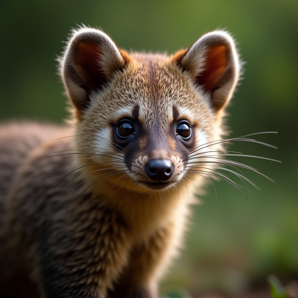 A photorealistic portrait of a Coati in its natural habitat