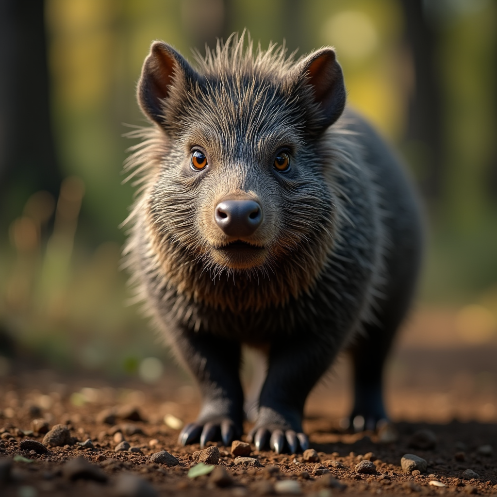A photorealistic portrait of a Collared Peccary in its natural habitat