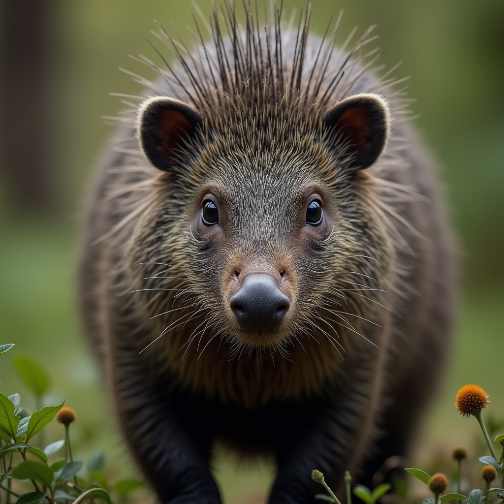 A photorealistic portrait of a Collared Peccary in its natural habitat