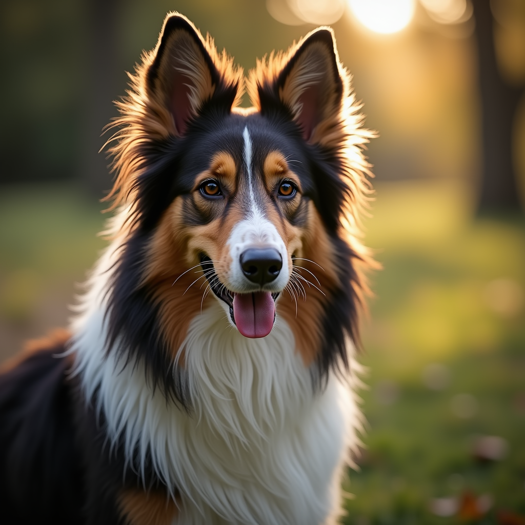A photorealistic portrait of a Collie in its natural habitat
