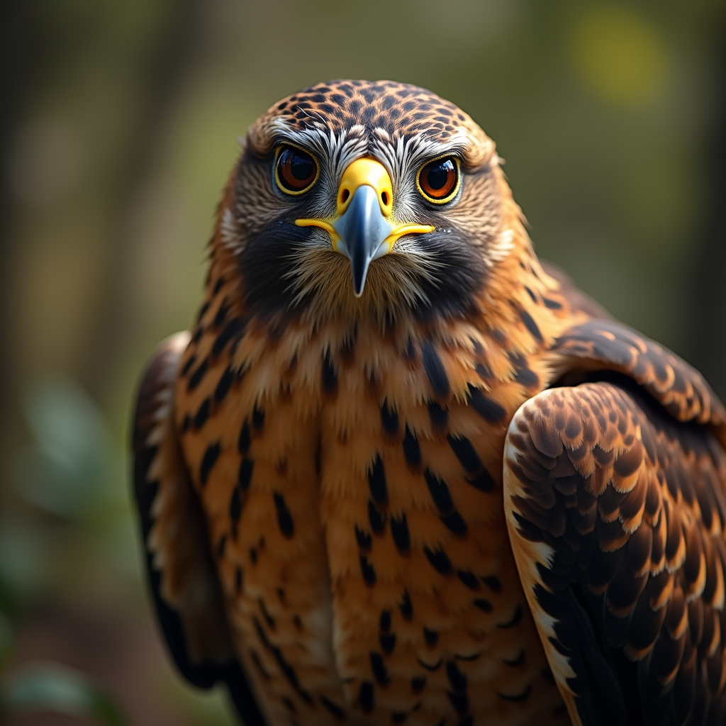 A photorealistic portrait of a Common Buzzard in its natural habitat