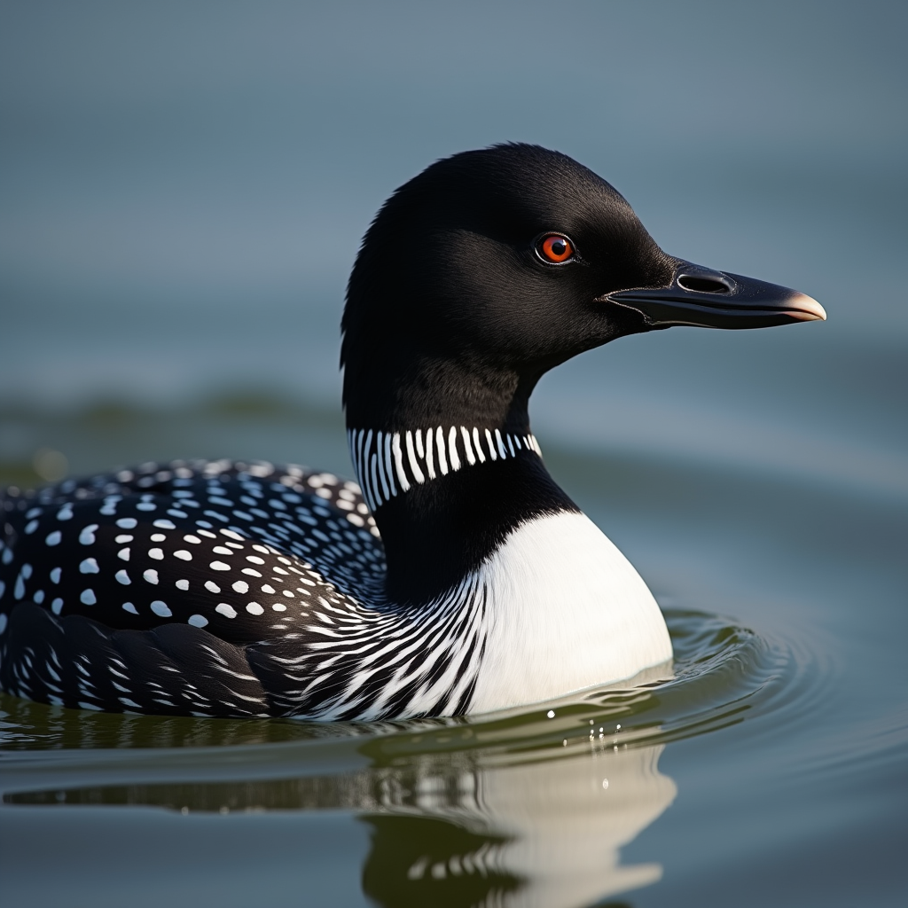 A photorealistic portrait of a Common Loon in its natural habitat