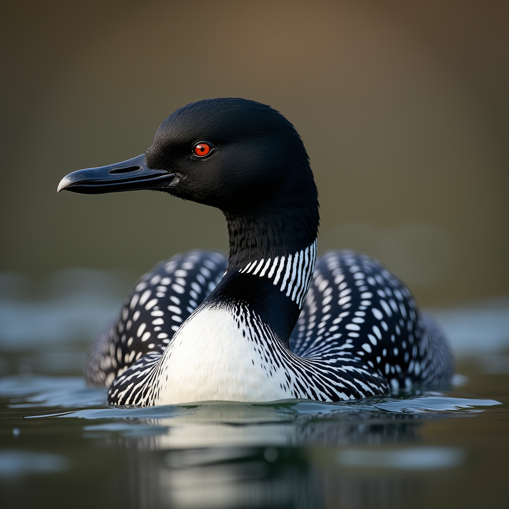 A photorealistic portrait of a Common Loon in its natural habitat