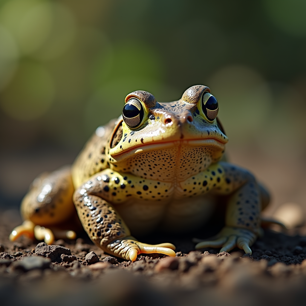 A photorealistic portrait of a Common Toad in its natural habitat