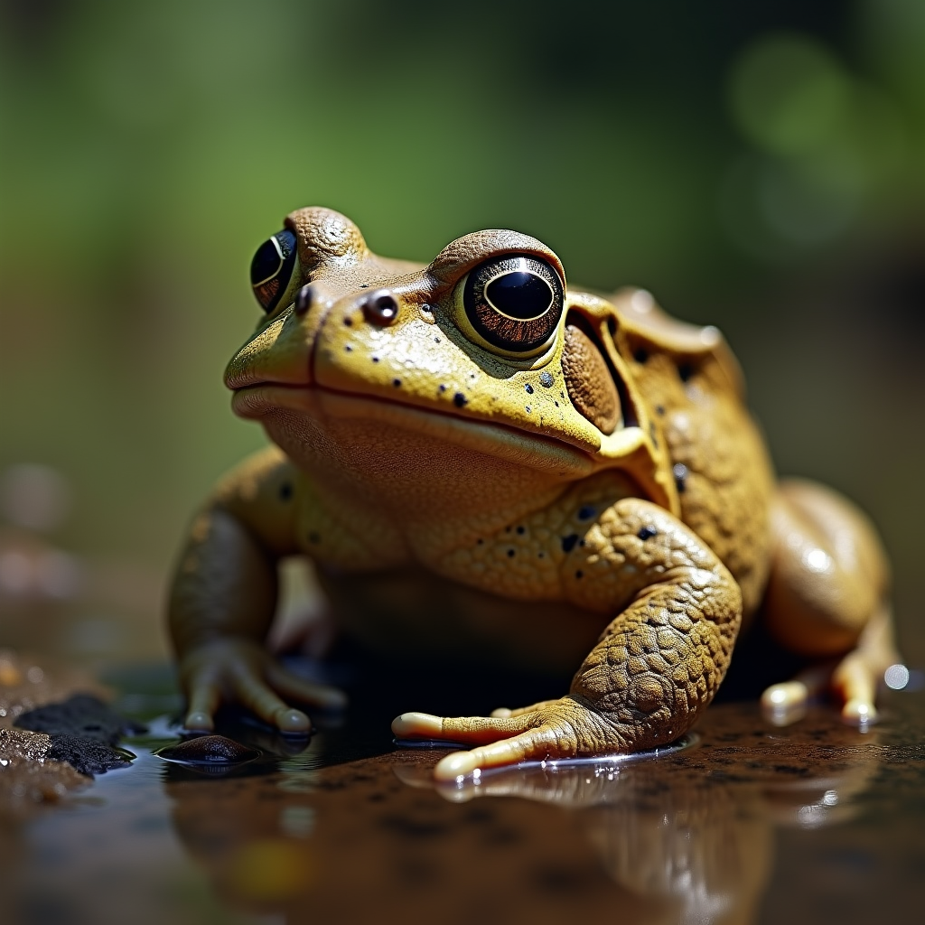 A photorealistic portrait of a Common Toad in its natural habitat