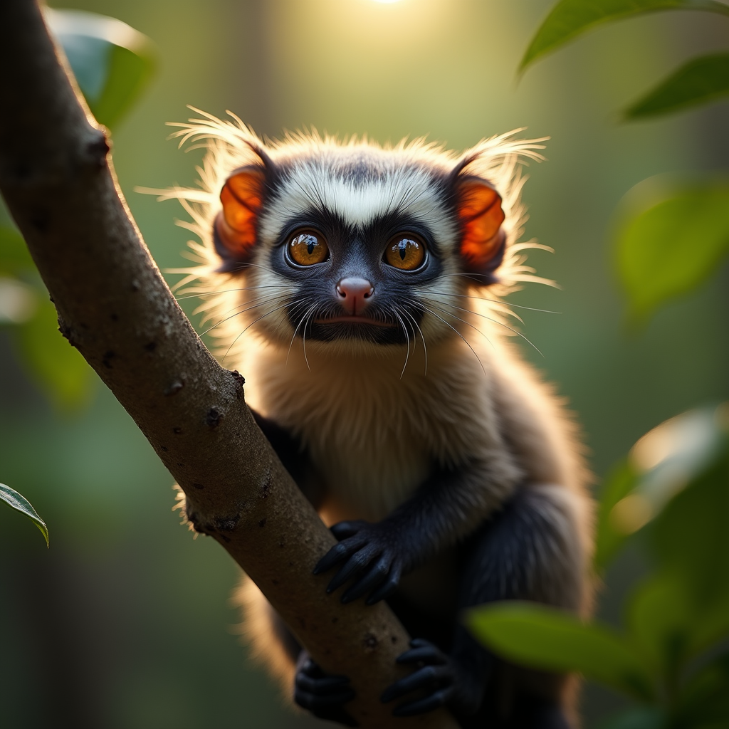 A photorealistic portrait of a Cottontop Tamarin in its natural habitat