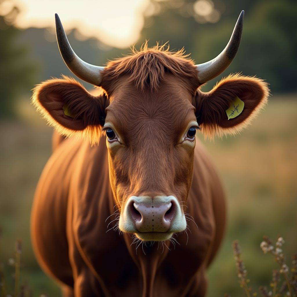 A photorealistic portrait of a Cow in its natural habitat