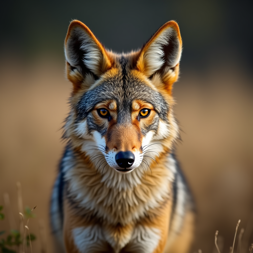 A photorealistic portrait of a Coyote in its natural habitat