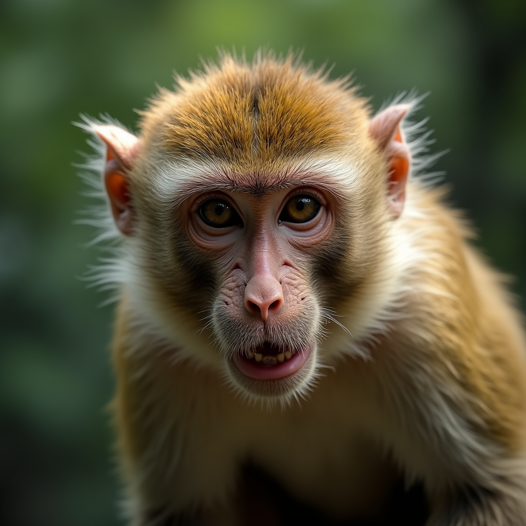 A photorealistic portrait of a Crab-Eating Macaque in its natural habitat