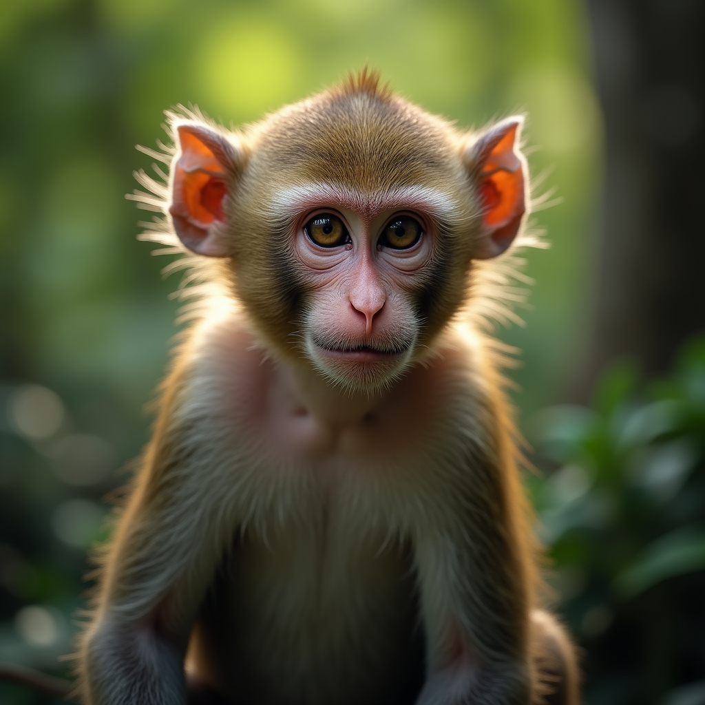 A photorealistic portrait of a Crab-Eating Macaque in its natural habitat