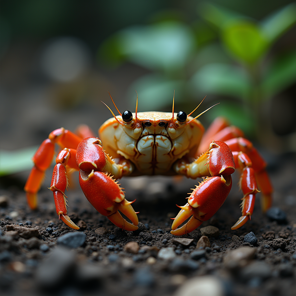 A photorealistic portrait of a Crab in its natural habitat