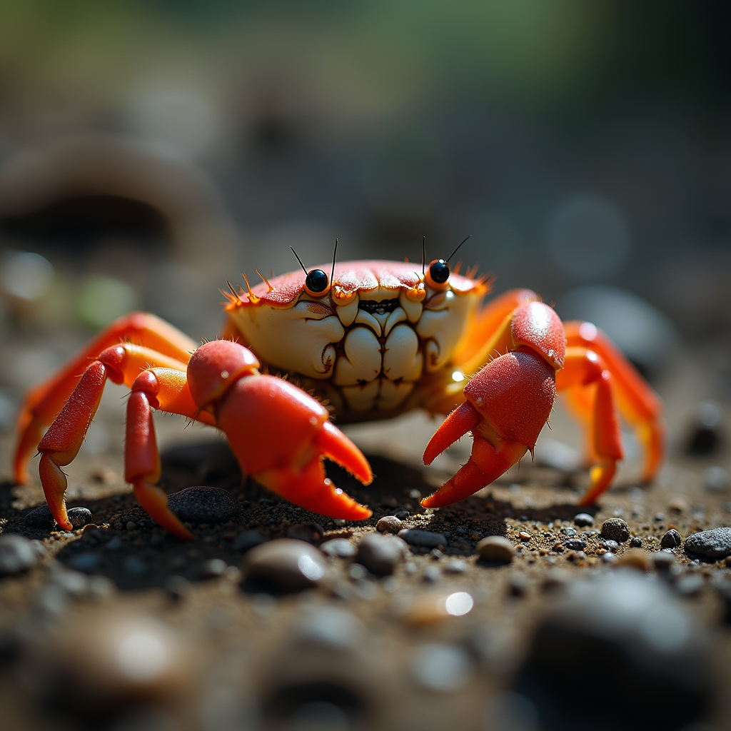 A photorealistic portrait of a Crab in its natural habitat