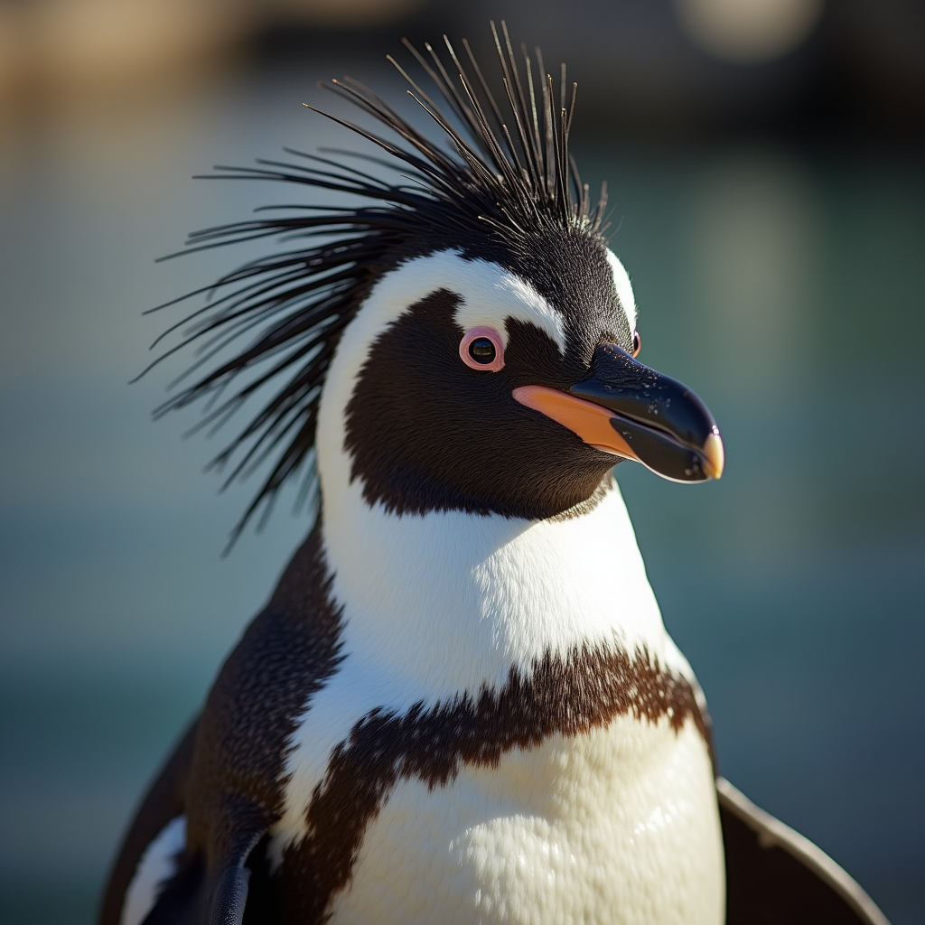 A photorealistic portrait of a Crested Penguin in its natural habitat