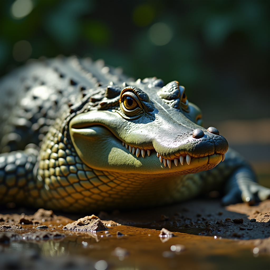 A photorealistic portrait of a Crocodile in its natural habitat