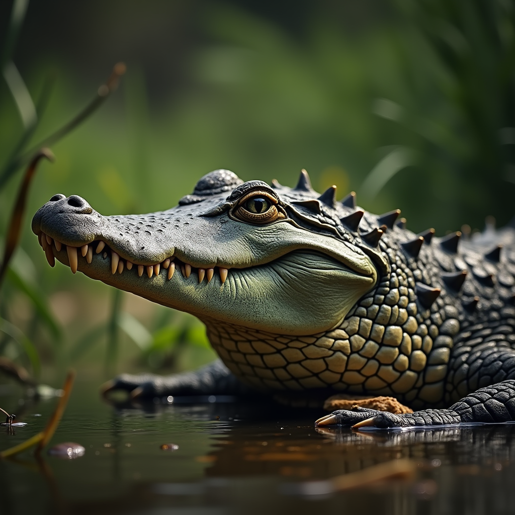 A photorealistic portrait of a Crocodile in its natural habitat