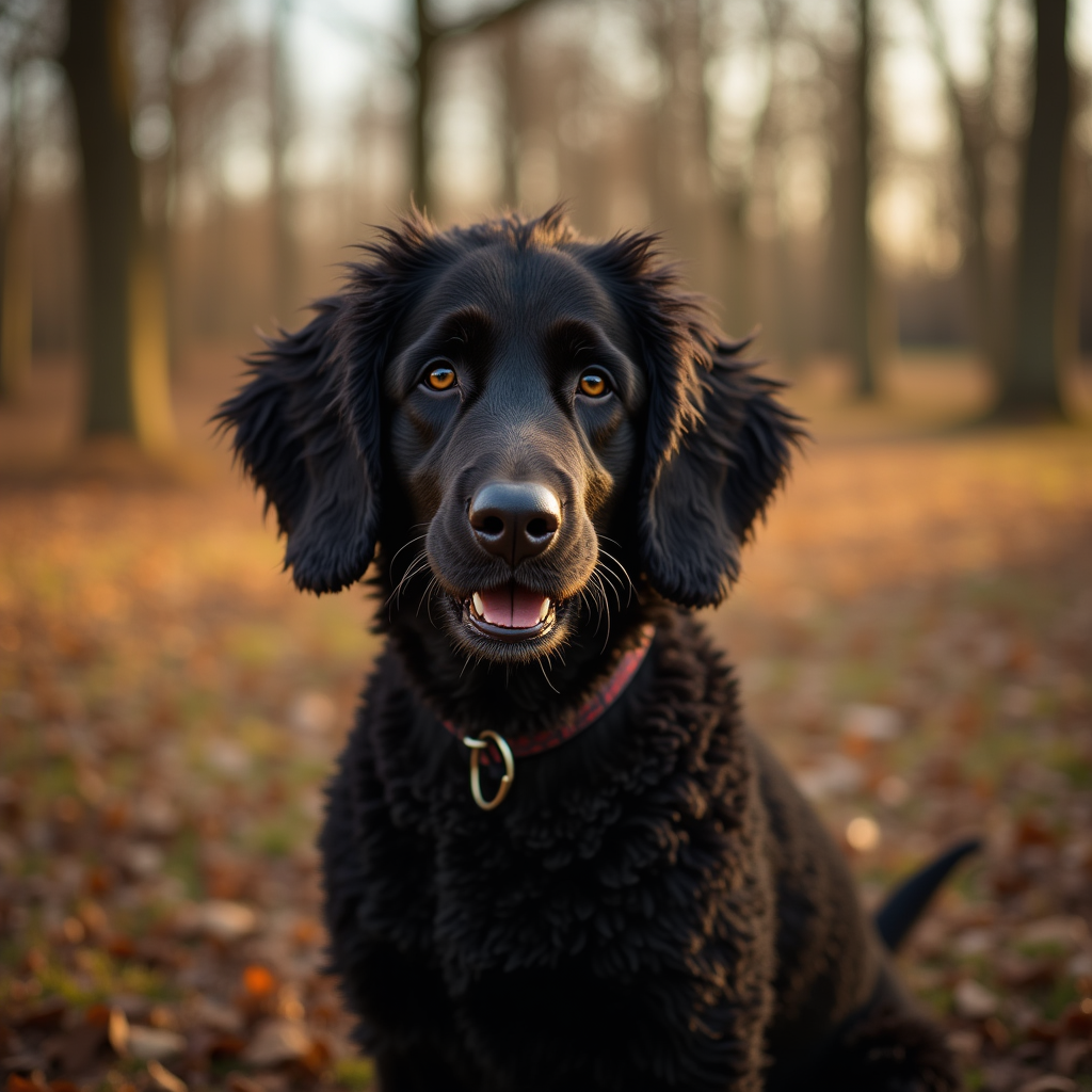 A photorealistic portrait of a Curly Coated Retriever in its natural habitat