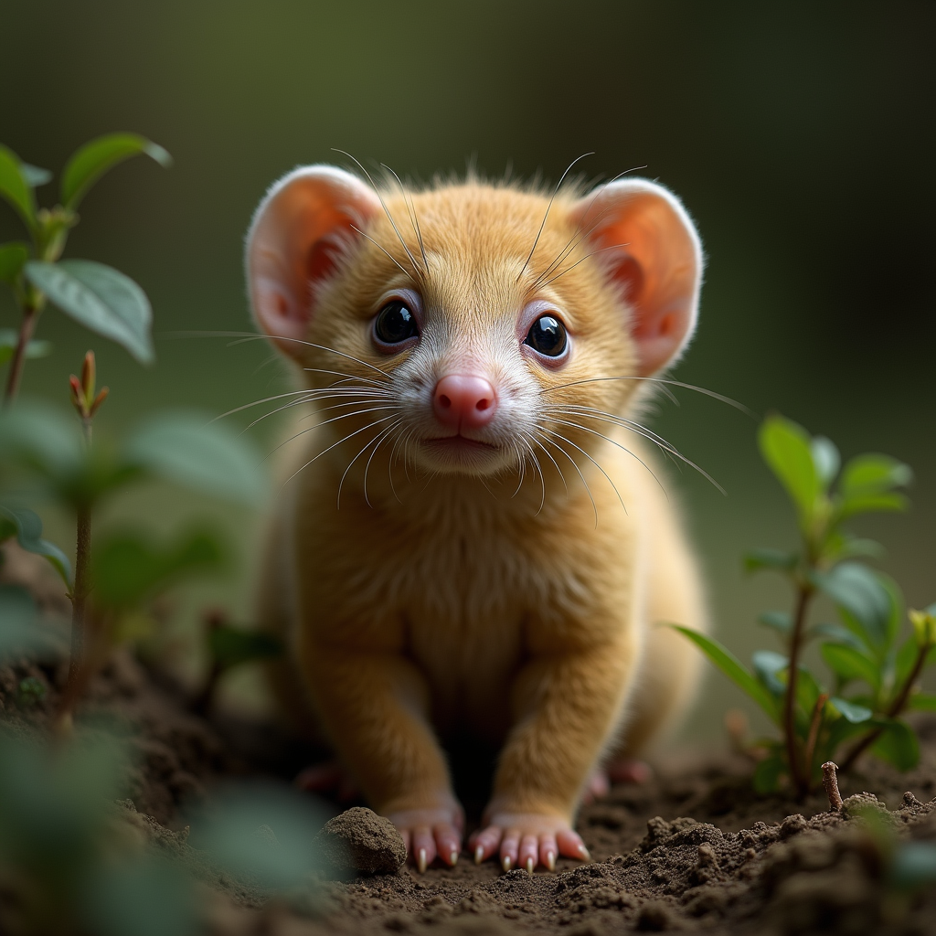 A photorealistic portrait of a Cuscus in its natural habitat