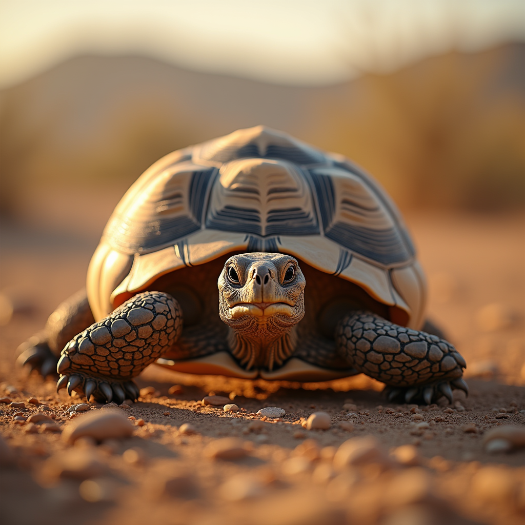 A photorealistic portrait of a Desert Tortoise in its natural habitat