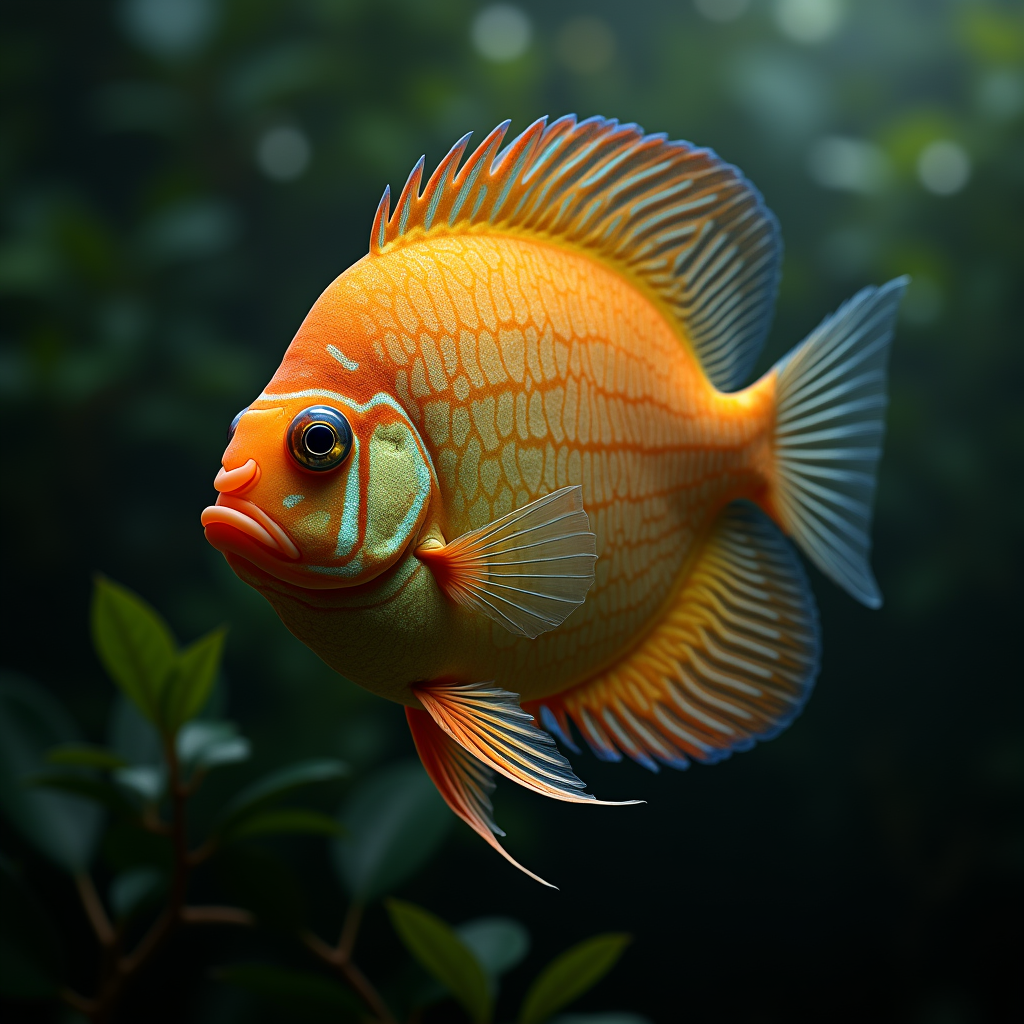 A photorealistic portrait of a Discus in its natural habitat