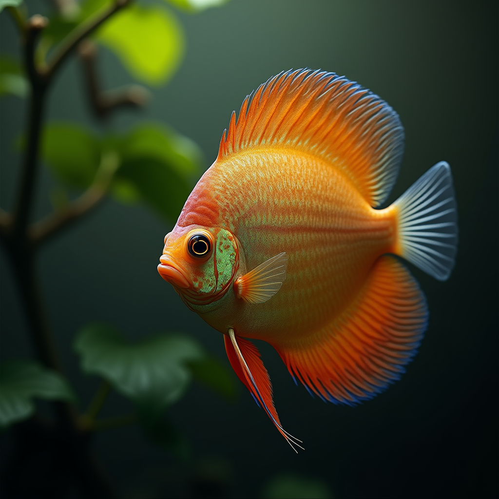 A photorealistic portrait of a Discus in its natural habitat