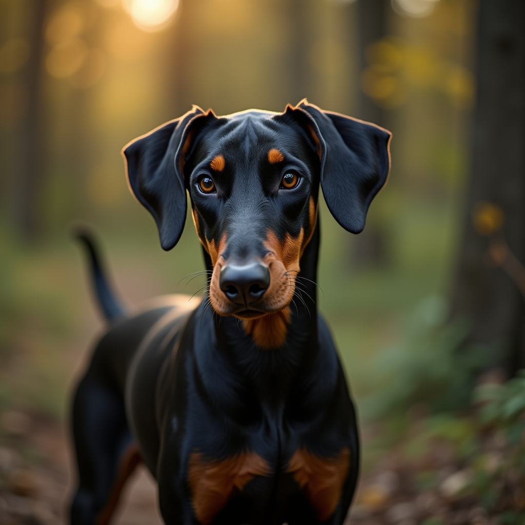 A photorealistic portrait of a Doberman Pinscher in its natural habitat