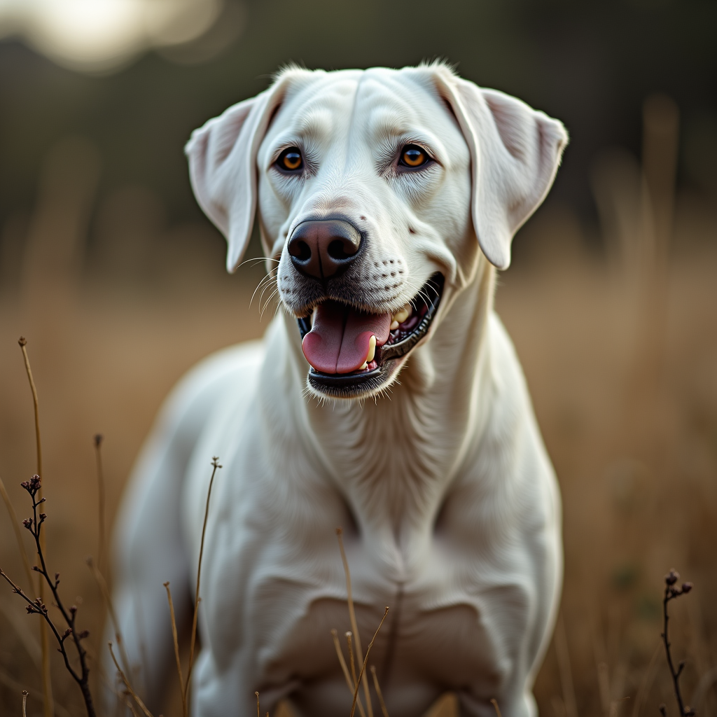 A photorealistic portrait of a Dogo Argentino in its natural habitat