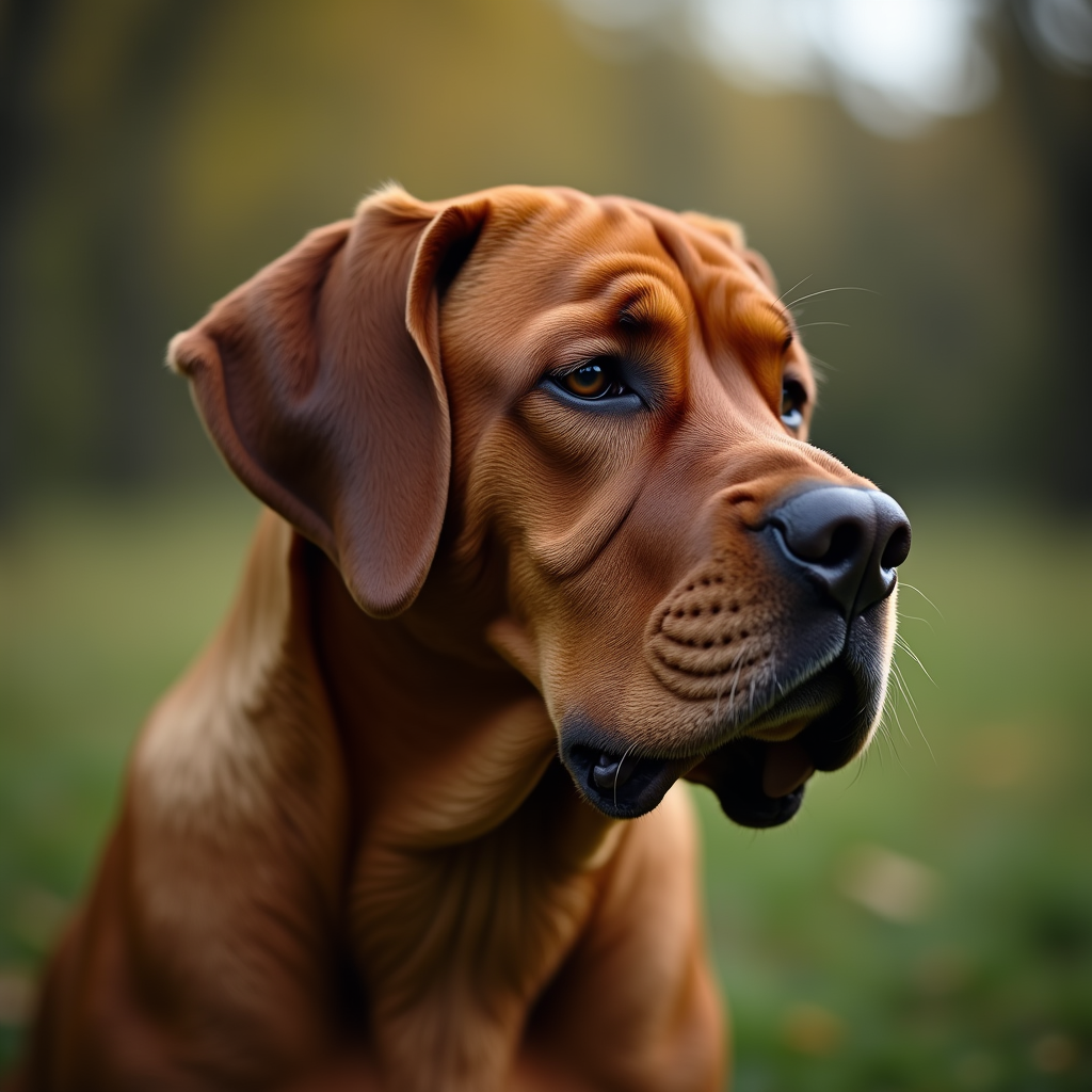 A photorealistic portrait of a Dogue De Bordeaux in its natural habitat