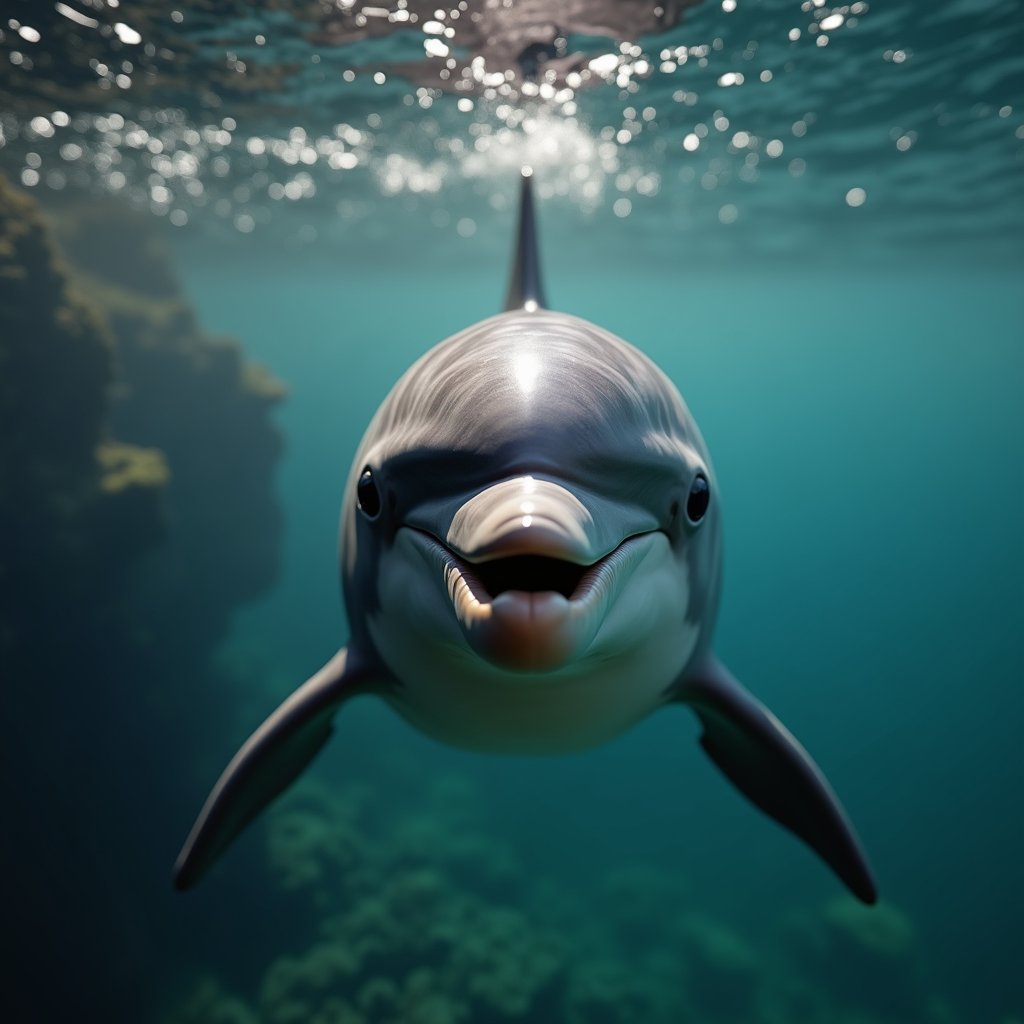 A photorealistic portrait of a Dolphin in its natural habitat
