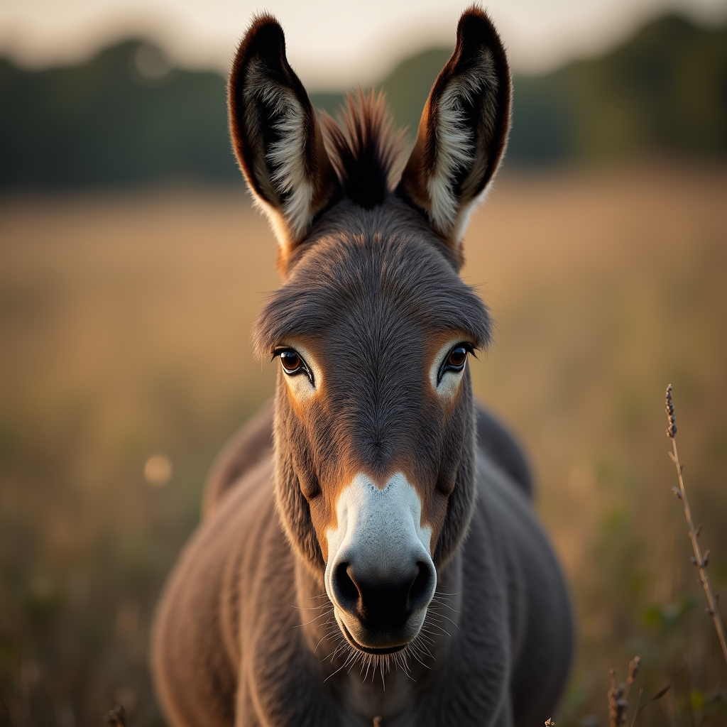 A photorealistic portrait of a Donkey in its natural habitat