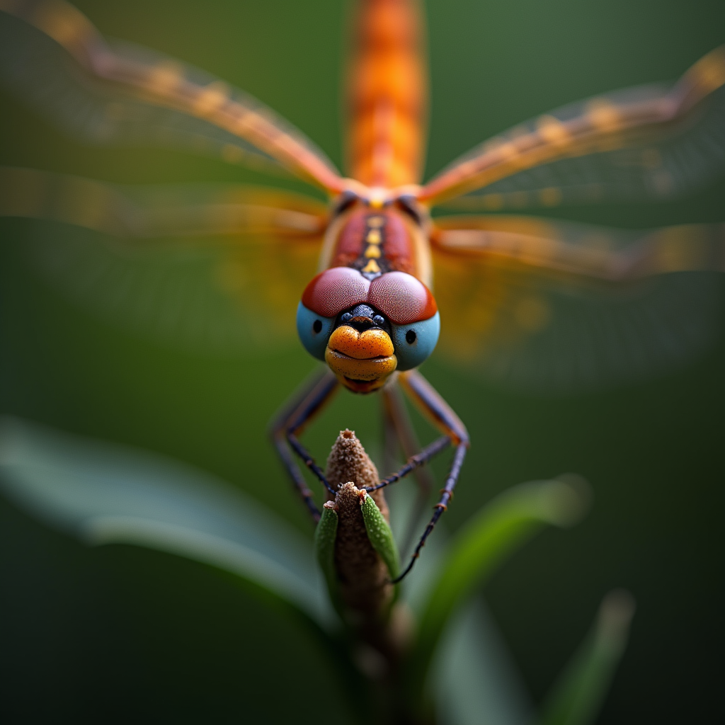 A photorealistic portrait of a Dragonfly in its natural habitat