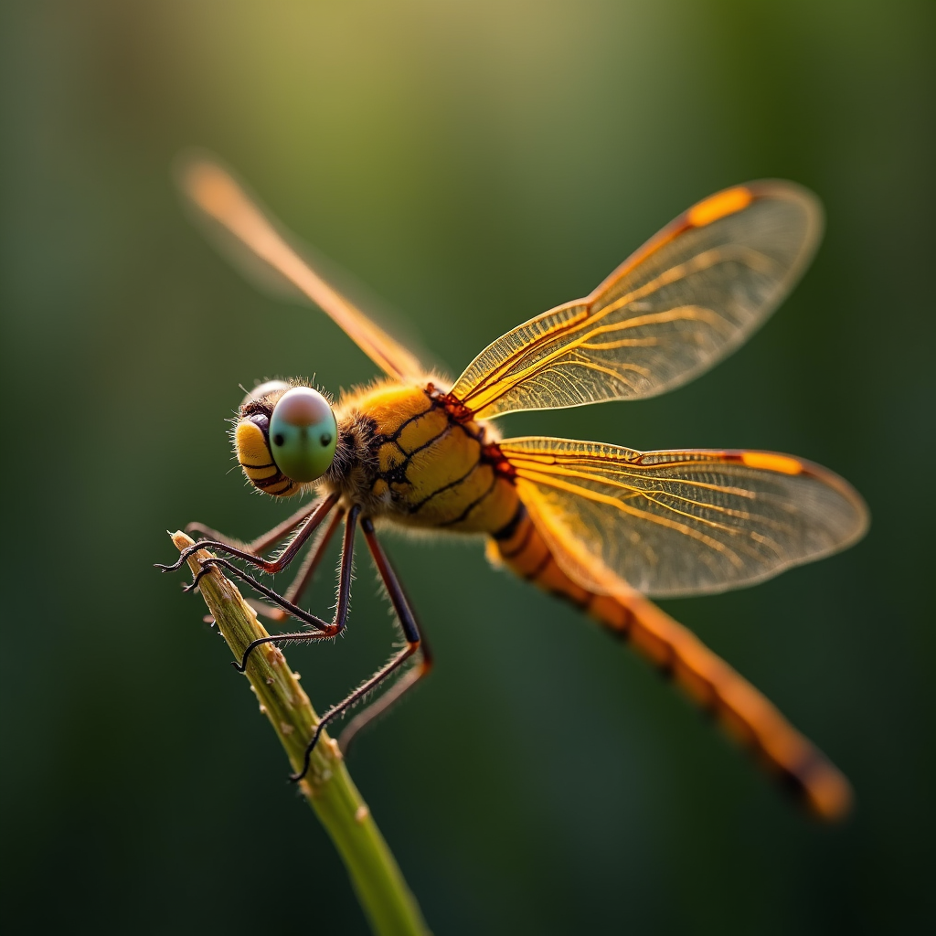 A photorealistic portrait of a Dragonfly in its natural habitat