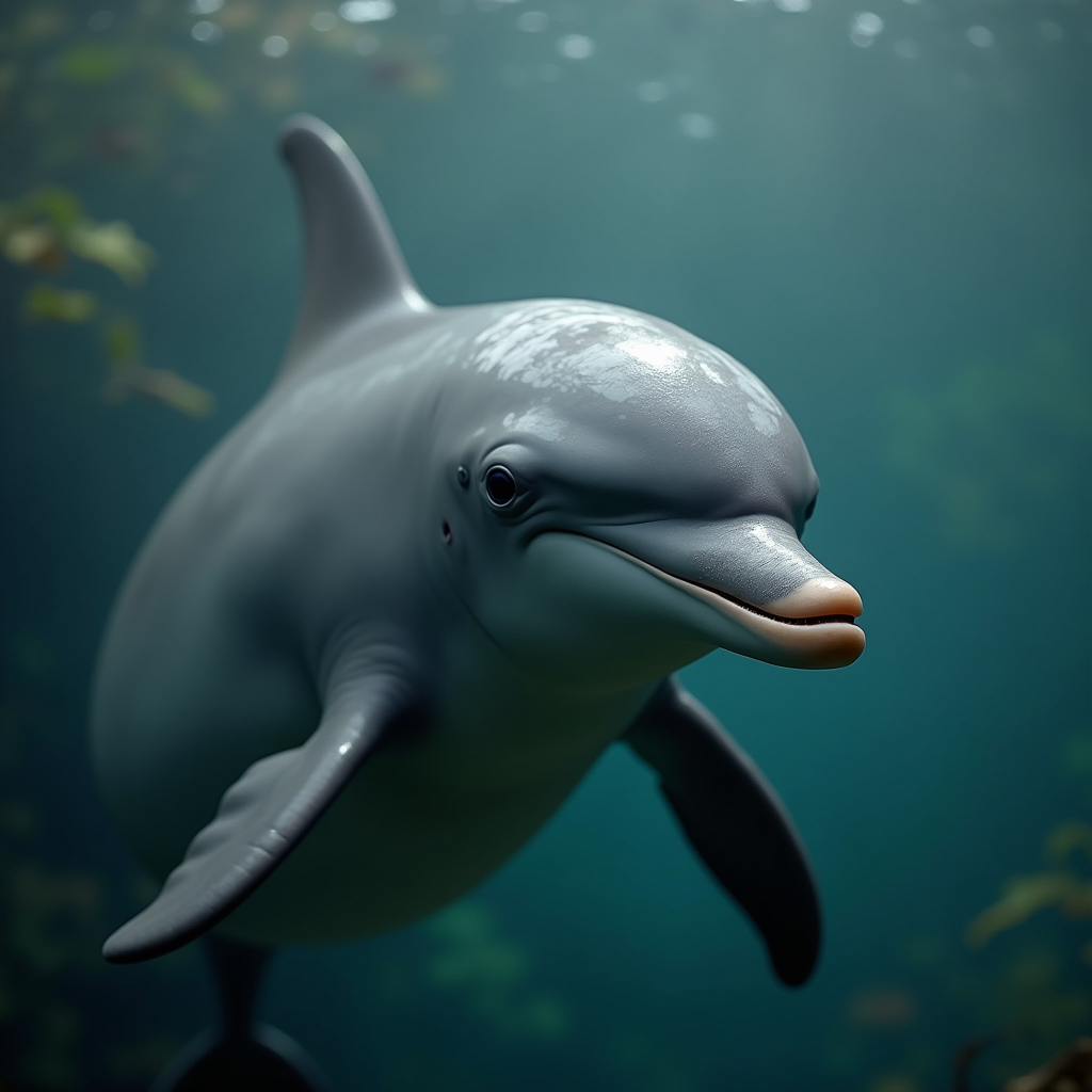 A photorealistic portrait of a Dusky Dolphin in its natural habitat