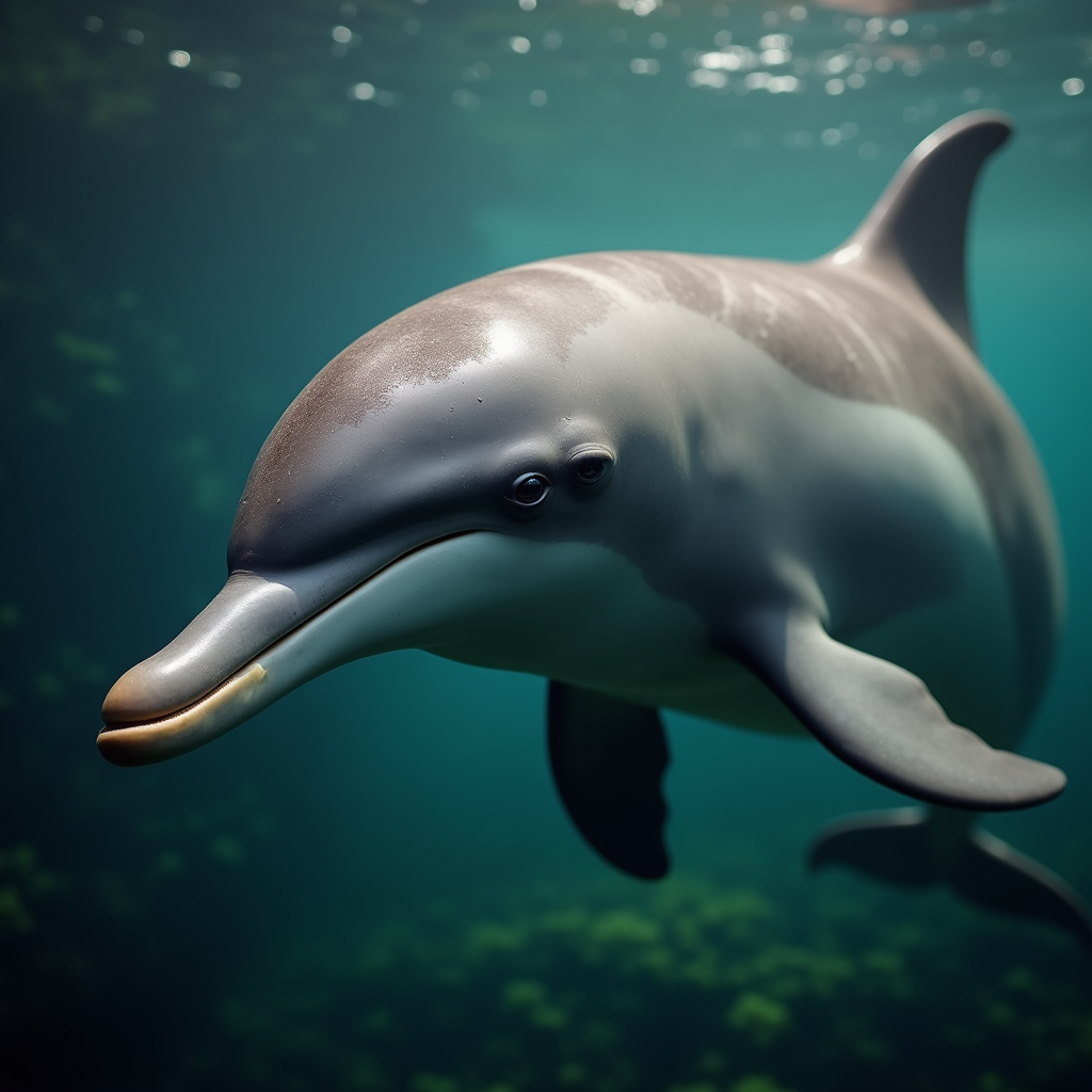 A photorealistic portrait of a Dusky Dolphin in its natural habitat