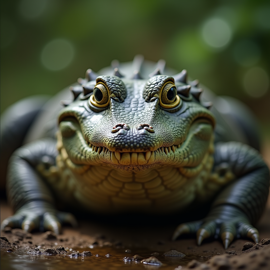A photorealistic portrait of a Dwarf Crocodile in its natural habitat