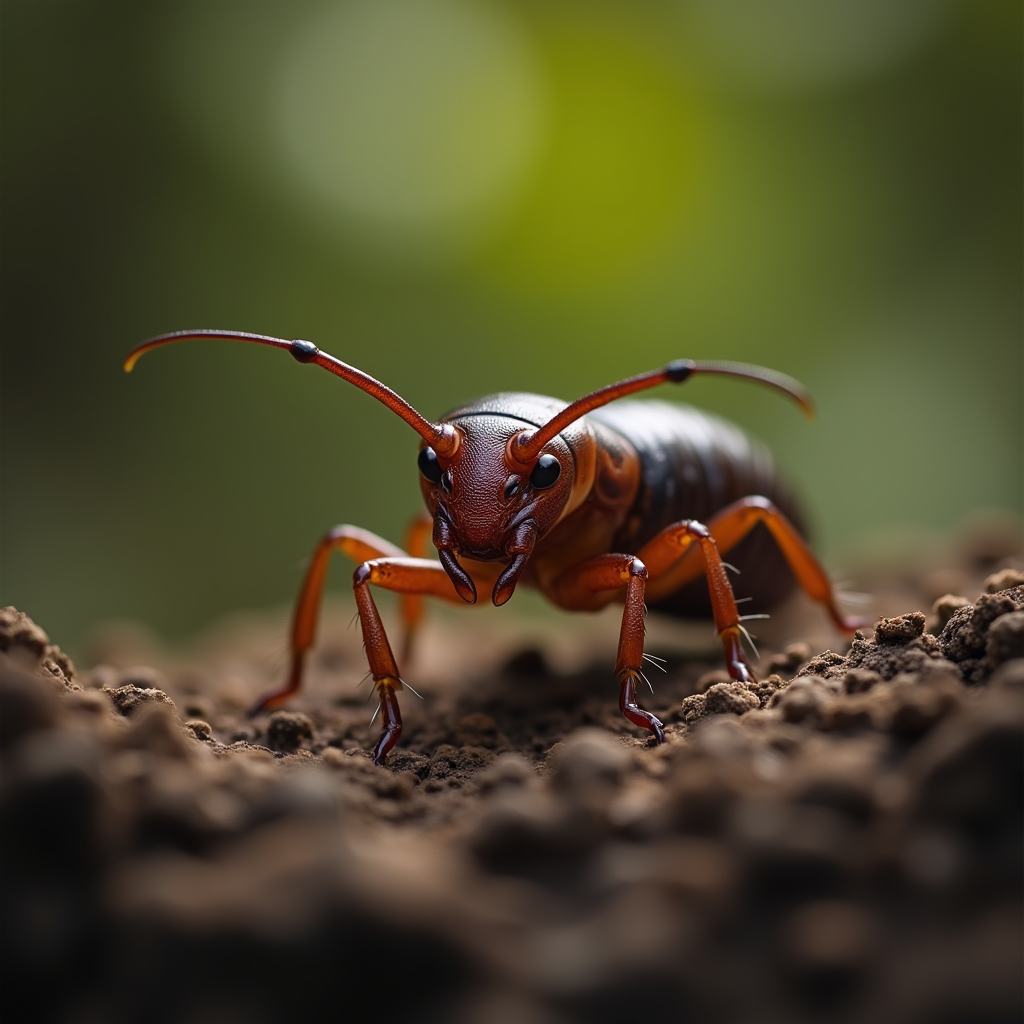 A photorealistic portrait of a Earwig in its natural habitat