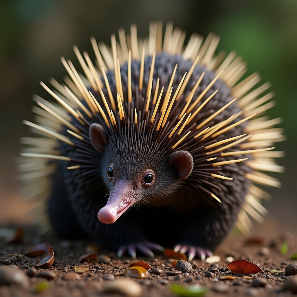 A photorealistic portrait of a Echidna in its natural habitat