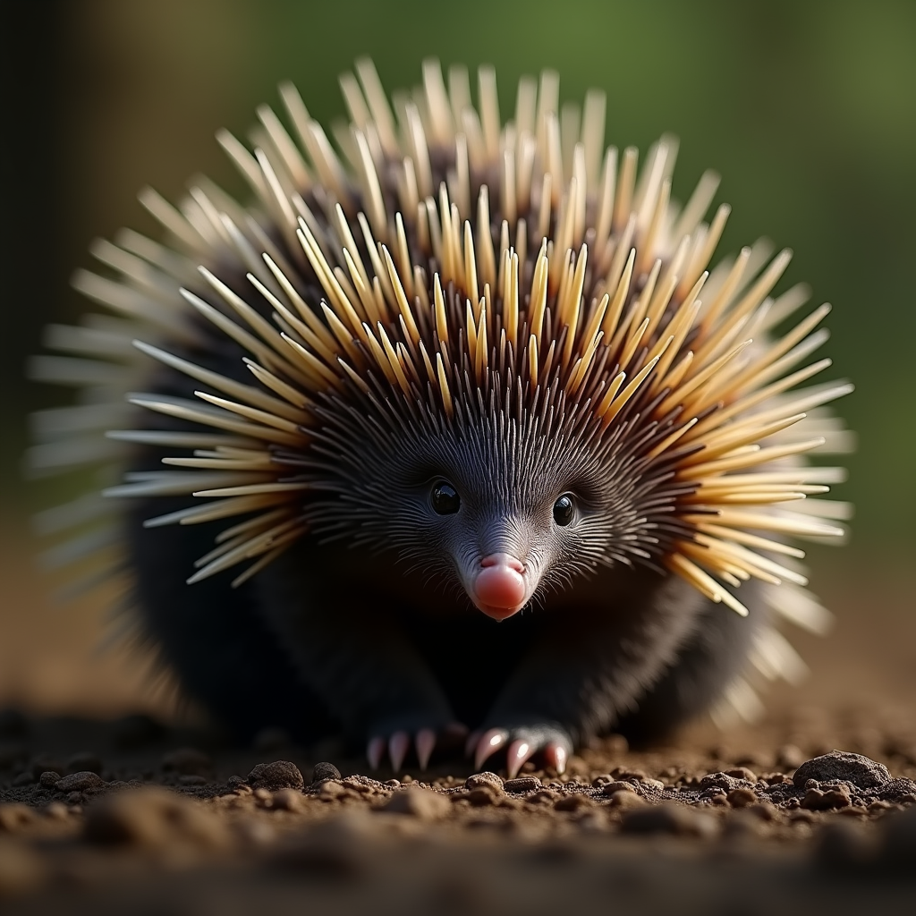 A photorealistic portrait of a Echidna in its natural habitat
