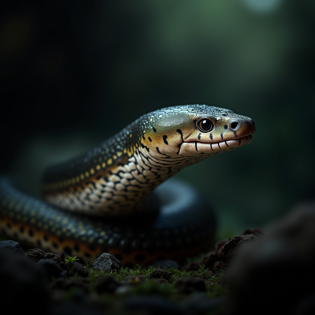 A photorealistic portrait of a Electric Eel in its natural habitat