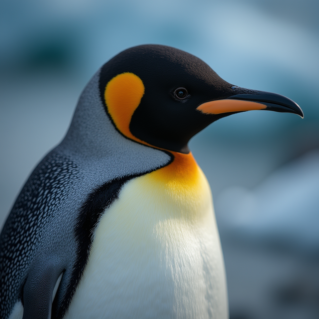 A photorealistic portrait of a Emperor Penguin in its natural habitat