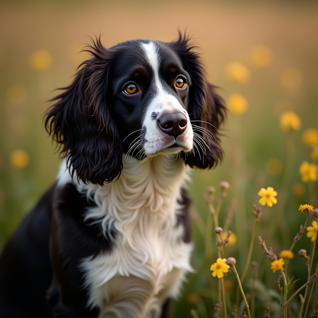 A photorealistic portrait of a English Springer Spaniel in its natural habitat