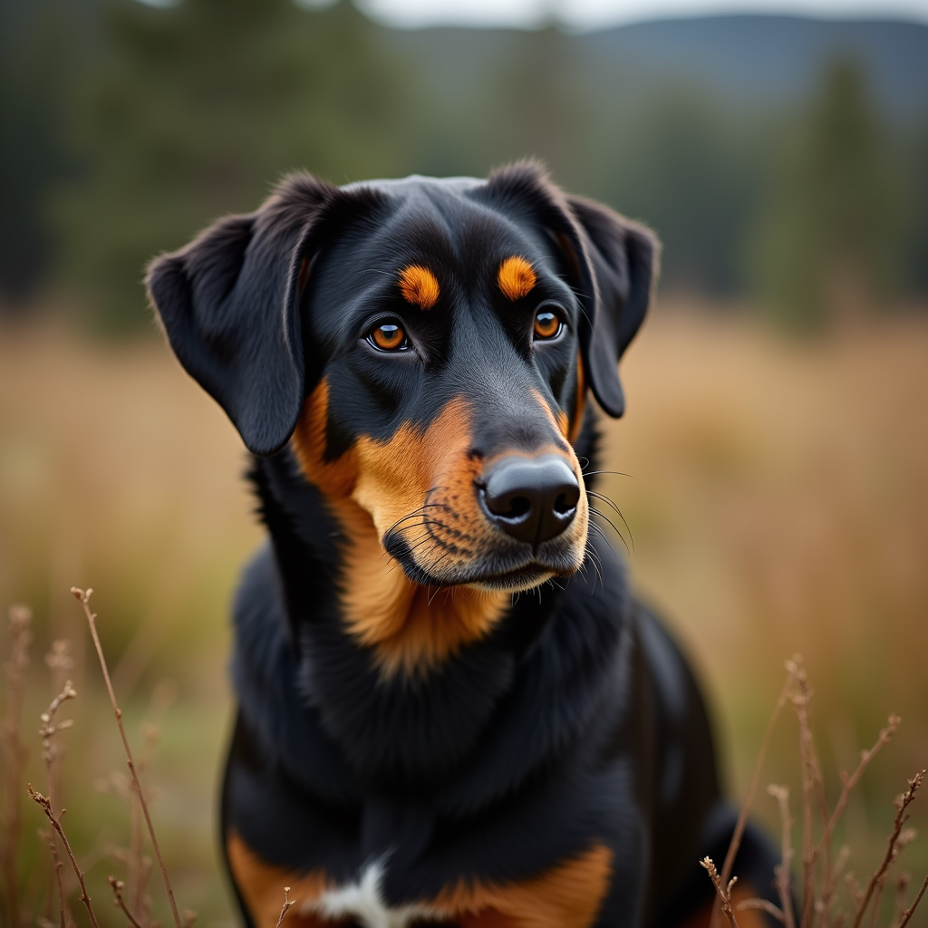 A photorealistic portrait of a Entlebucher Mountain Dog in its natural habitat