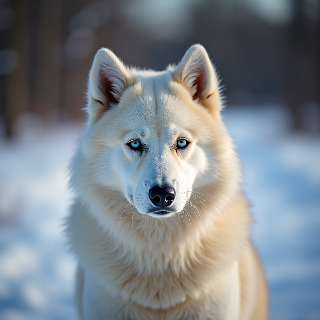 A photorealistic portrait of a Eskimo Dog in its natural habitat