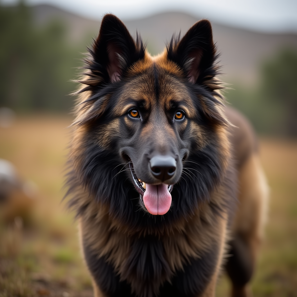A photorealistic portrait of a Estrela Mountain Dog in its natural habitat