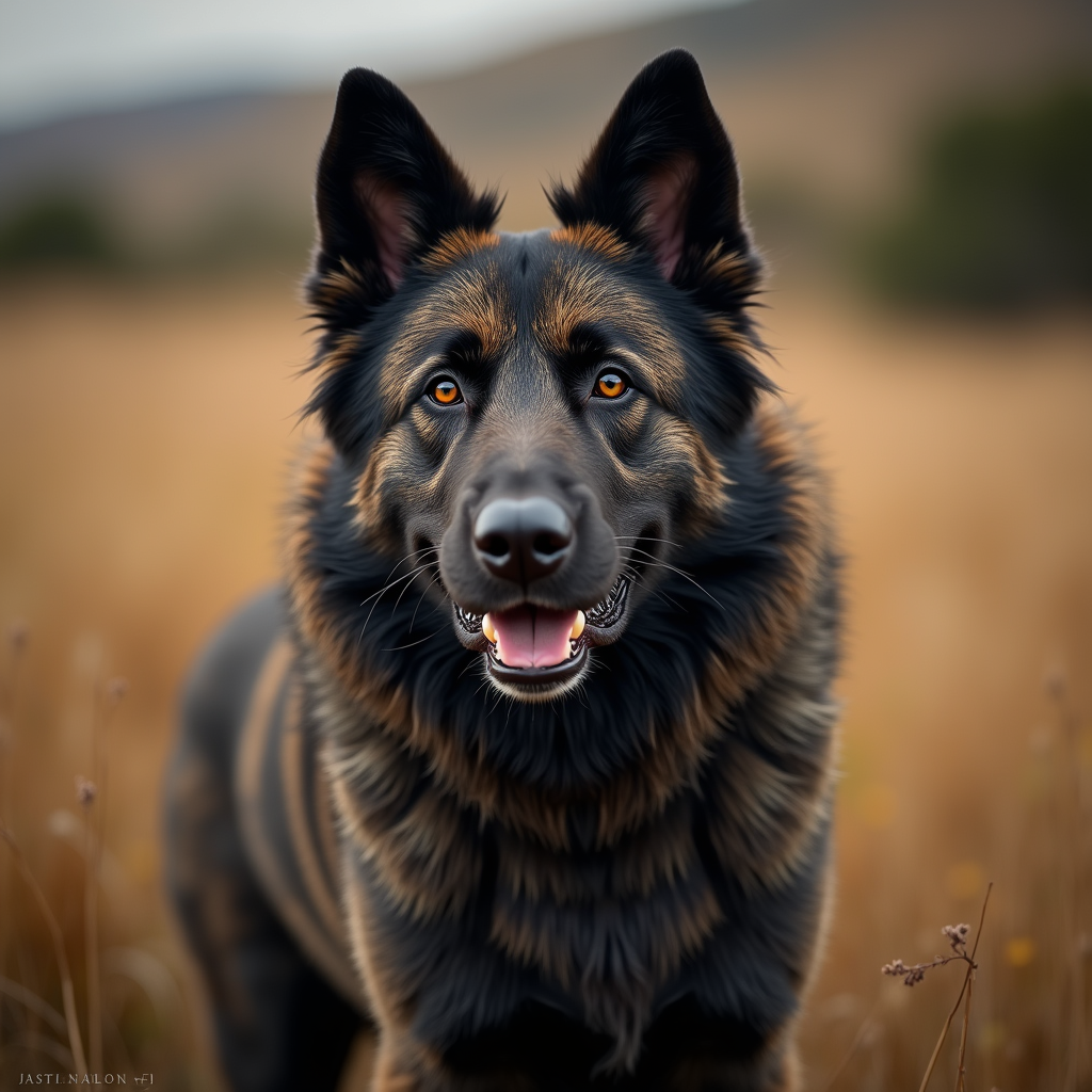 A photorealistic portrait of a Estrela Mountain Dog in its natural habitat