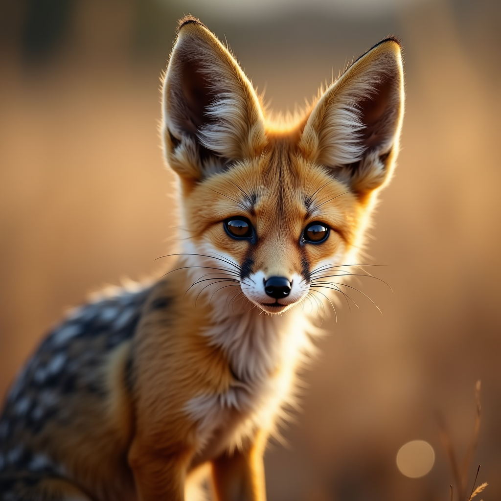A photorealistic portrait of a Fennec Fox in its natural habitat