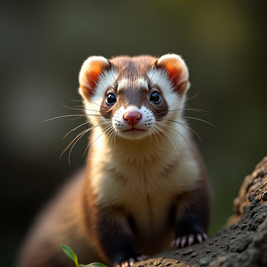 A photorealistic portrait of a Ferret in its natural habitat