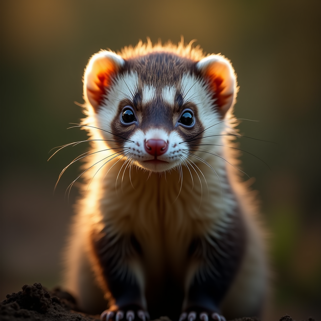 A photorealistic portrait of a Ferret in its natural habitat