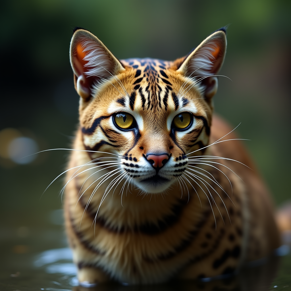 A photorealistic portrait of a Fishing Cat in its natural habitat